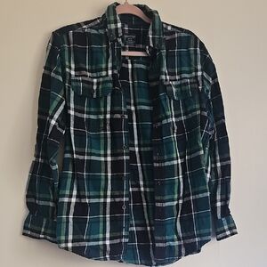 Faded Glory Green Plaid Button-Up Shirt